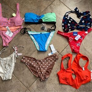 Forever 21 Pink Ford Swimsuit Bikini Top Bottom NEW Red White Blue Brown Size L